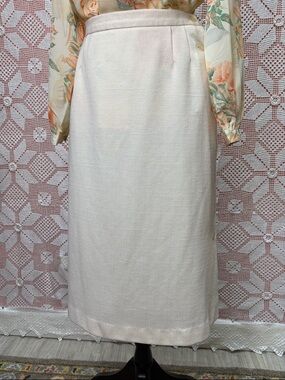 Vintage Ivory Button Side Skirt | Minimal Classic Midi Sz Sm/M